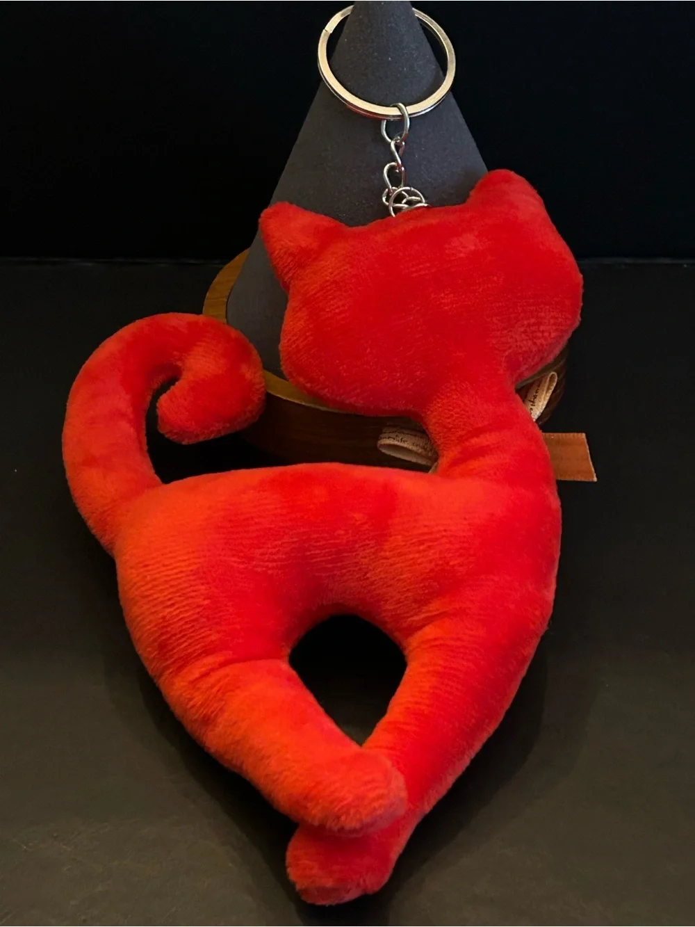 Plush Cat 🐈‍⬛ Bag Charm Keychain Card Holder with Yellow Eyes and Orange Bow